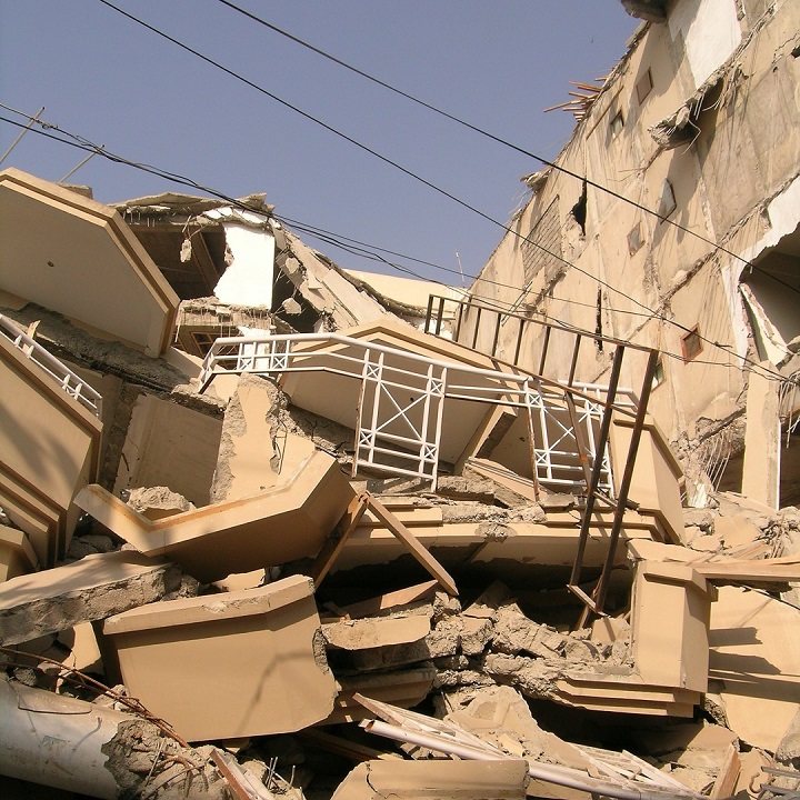 Collapsed building from earthquake in Pakistan 2005