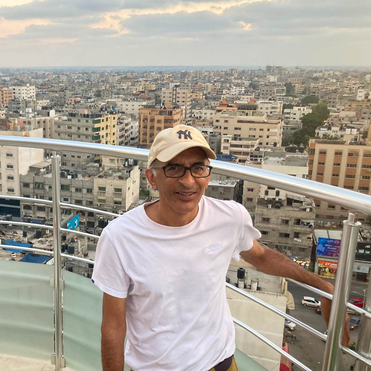 MIST Director and Founder standing atop a building in Gaza in October 2023